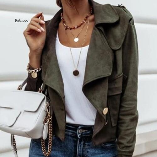 New Womens Jacket Solid Single Breasted Turn Down Collar Slim Short Women Coats Streetwear Casual Jackets Top Autumn Winter