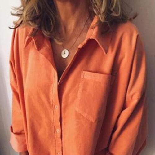 Ladies Shirts Girls Solid Color Long-Sleeved Lapel Loose Tops Single-Breasted Tops 2021 Fall Casual Temperament Simple Commute