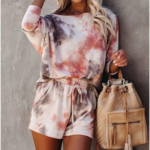 Suits Women Tie Dye Shorts Set Long Sleeve Outdoor Sport Wear Ladies Lounge Sets Sleepwear Home Suit Female Soft Tracksuit