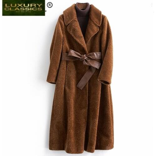 Fur 2021 Real Womens Coat Female Natural Sheep Shearing Fur Coats Winter Warm Jackets for Women Wool Overcoat 17F32374