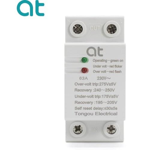1 pcs 63A 230V Din rail automatic recovery reconnect over voltage and under voltage protective device protection relay