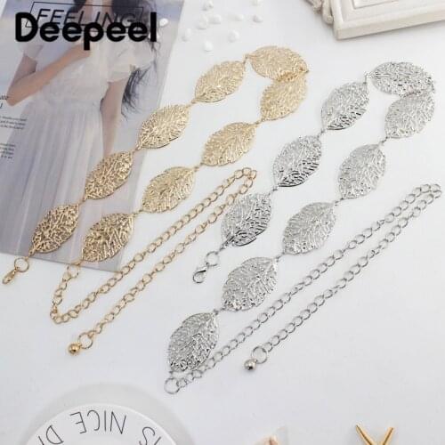 120cm Womens metal belt fashion wild leaves hollow decorative dress waist chain female