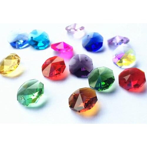 14mm Mixed Colors Crystal Glass Octagon Beads Lighting Accessories Wedding Decoration Pendants Crystal Prisms Chandelier Paarts