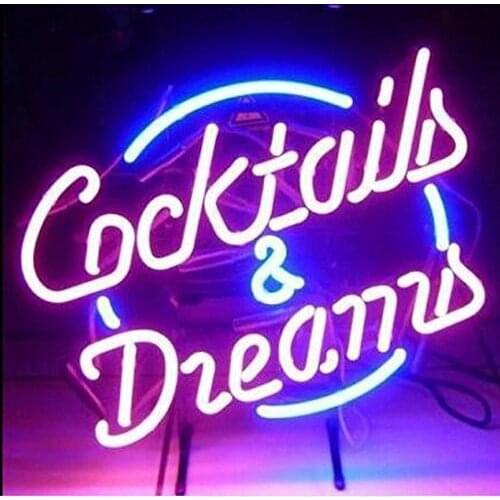 19“x15" Cocktails And Dreams Neon Light Lamp Sign Beer Bar Handmade Glass Decorate Home Wall Room Display Tube Windows Artwork