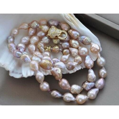 36" 13-18mm Peacock-Lavender Teardrop KESHI Edison Pearl Necklace Yellow Clasp
