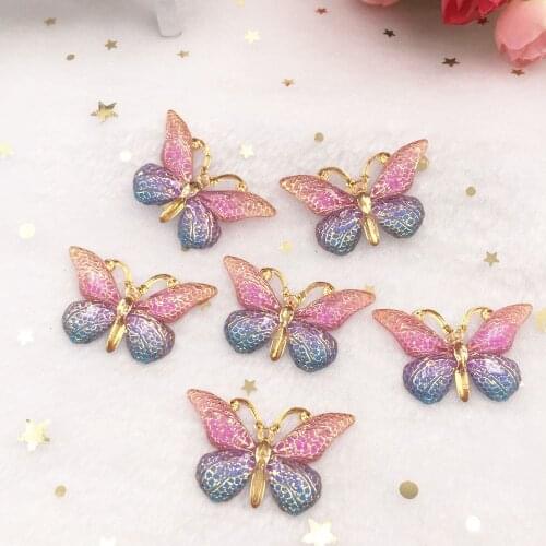 50pcs Resin 25*38mm Bling Colorful Butterfly Flatback Rhinestone 1 Hole Ornaments DIY Wedding Appliques Craft SW757