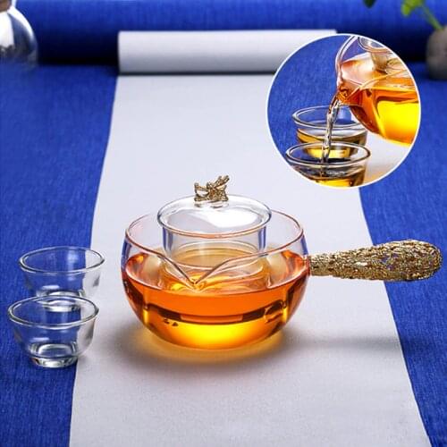 500ml High Temperature Resistant Glass Tea Cooking Pot Teapot with Gold/Silver Handle Heat Resistant Clear Glass Teapot Milk Jug