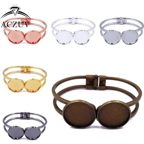 ACZUV 50pcs Double 20mm Cabochon Base Settings Bezel Blank Bracelet Cuff Bracelet Blanks Bangle BBS031