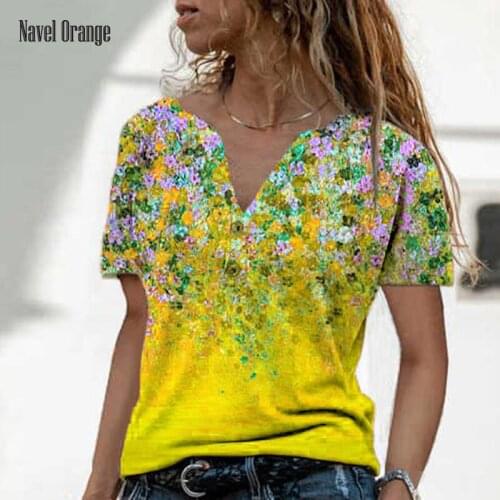 Summer V-Neck Short Sleeve Top Blouse Women Vintage Button Slim Shirts Plus Size 5XL Floral Printing Fashion Sweatshirt Blusas