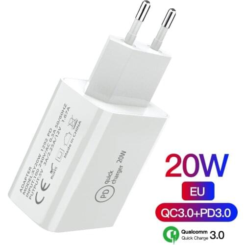 20W PD QC3.0 Fast Charger for Apple iPhone 12 11 Pro iPad mini Samsung S20 Ultra NOTE 20 10 USB Quick Charge Adapter