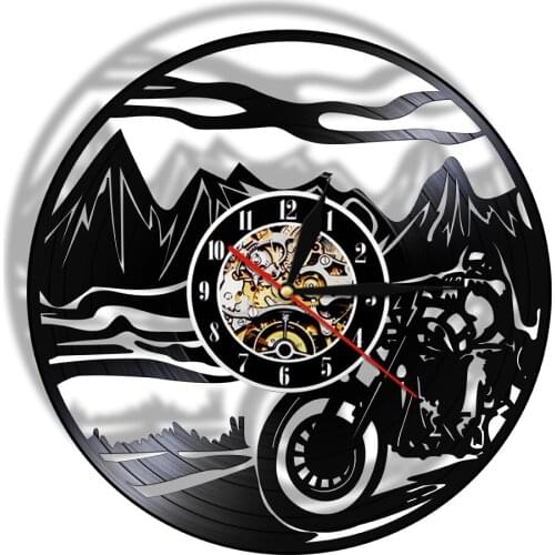 Chopper Motorcycle Rider Landscape Vinyl Record Wall Clock Supercross Off-Road Racing Man Cave Decor Silent Quartz Clock Watch