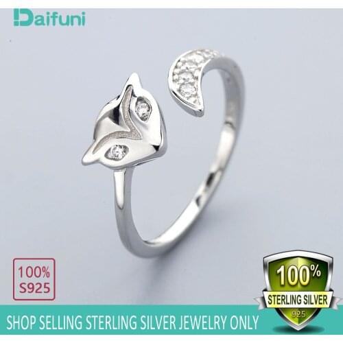 Daifuni 925 Sterling Silver New Woman Fashion Jewelry High Quality Crystal Fox Ring Size Adjustable Ring Fingers Accessories