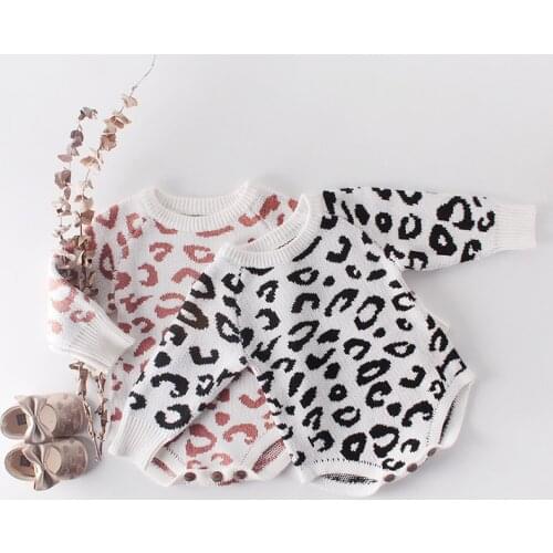 Baby Knit Leopard Print Romper Long Sleeve Baby Jumpsuit Clothes 2019 Spring Autumn Newborn Baby Girls Boys Romper