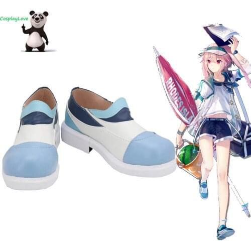 Arknights Ansel White Blue Cosplay Long Boots Leather Custom Made For Party Christmas Halloween