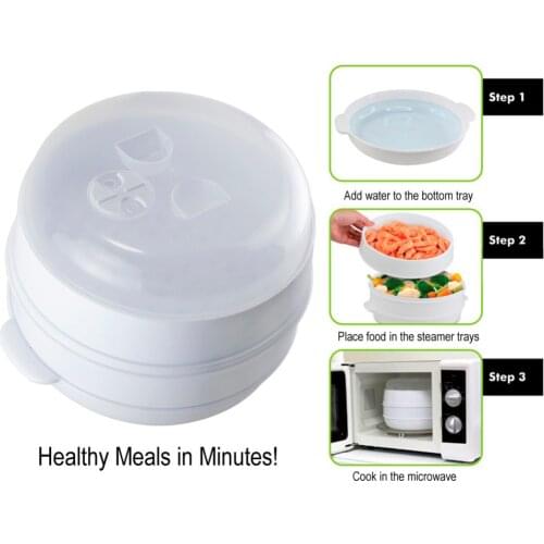 2 Tier Microwave Food Steamer Cookware Steam Cooking Veggies Fish Seafood Double Layer Plastic Steamer As Seen On