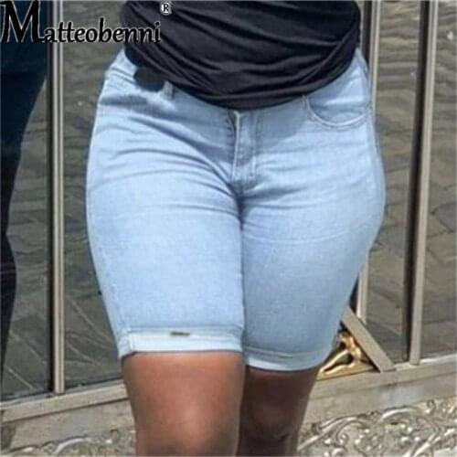 New Sexy Fashion Women Ladies Denim Skinny Shorts High Waist Stretch Bodycon Jeans Slim Shorts Knee Length Stretch Short Jeans