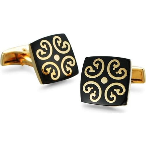 French Shirt Brand Classic High Quality Mens Cufflink Gold Plating Enamel retro pattern Mens Shirt cuff links Wedding cuffs