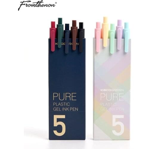 Fromthenon 5pcs/pack KACO Pen Gel Pen Set 0.5mm Vintage Color Ink Macarons Writing Durable Signing Pen Office School Stationery