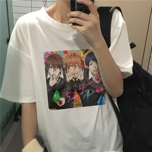 Japanese Anime Yarichin Club Aesthetics Cartoon Cute Print Summer Casual Female Tops Tee Harajuku Chic Fun Vintage Women T-Shirt