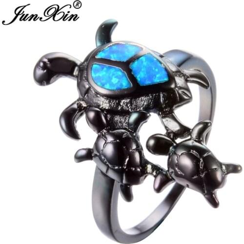 JUNXIN Women Animal Ring Blue Opal Ring Vintage Punk Wedding Engagement Rings For Men And Women Fashion Jewelry