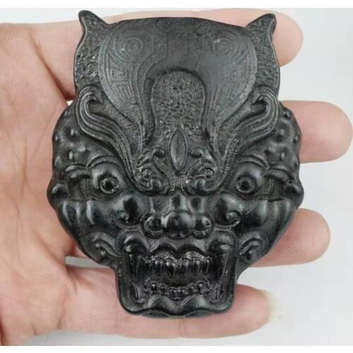 Collection Elaborate Interesting Chinese Hongshan Culture hand-carved Black Meteorite Animal Head Tiger Head ornament