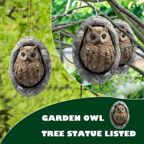 Creative Cartoon Owl Figurines Tree Art Decor Crafts Outdoor Garden Owl Sculpture Pendant Garden Hanging Owl Statue Decoration