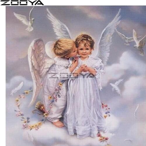 Round Diamond Painting 5D Embroidered Diamond Mosaic Pattern Diamond White Two Angel Gift R1957