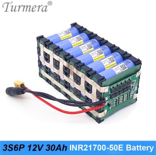 Lithium Battery 12V 30Ah 3S6P Use INR21700-50E 5000mAh 3.6V with 3S 40A Balance Board for Uninterrupted Power Supply 12V Turmera