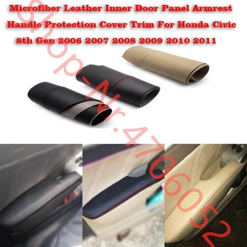 Microfiber Leather Inner Door Panel Armrest Handle Protection Cover Trim For Honda Civic 8th Gen 2006 2007 2008 2009 2010 2011