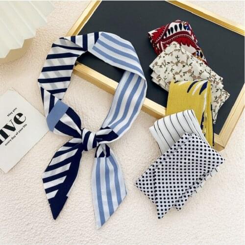 2PCS/Lot Fashion Print Silk Satin Ribbon Hair Tie Girls Kids Hairband Streamer Bow Ponytail Accessories Women Long Scarf Foulard
