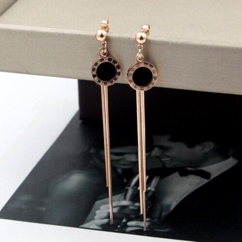 Fashion Jewelry Steel Ball Earrings Hanging Black Roman Numeral Round Cake Snake Bone Chain Tassel Rose Gold Women Earrings Gift