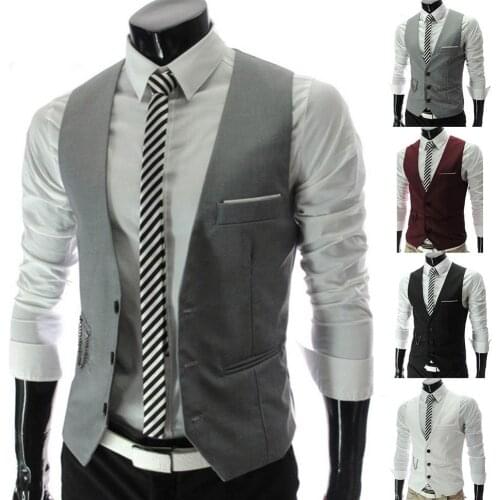 White black Fashion Men Vests Waistcoat Solid Color V Neck Sleeveless Buttons Blazer Plus Size Formal Business Jacket Vests