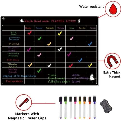 A3 Kit Whiteboard Fridge Weekly, Monthly Planner With Erase And 8 Color Marker Pens For Daily Message Bulletin White Board