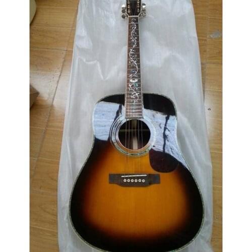 Real abalone acoustic guitar solid spruce top sunset color 100% abalone inlays acoustic electric guitar