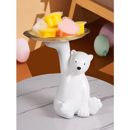 Nordic Resin Polar Bear Metal Storage Tray Ornaments Home Livingroom Desktop Furnishings Craft Coffee Table Figurines Decoration
