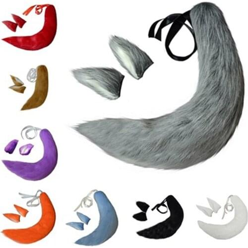 Fox Cat Dog Animal Plush Tail Clip Ears Halloween Cosplay Props Anime Spice and Wolf Kamisama Kiss Plushie Tails Soft Fuzzy Toy