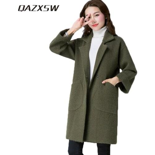 QAZXSW New 2019 Autumn Winter Knitted Cardigan Women Casual Sweater Cardigan Ladies Long Cardigan Knitted Sweater Coat HB309