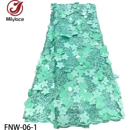 Luxury 3D Flower African Sequins Lace Fabric High Quality French Mesh Lace Fabric with Beads for Nigerian Party Dress FNW-06