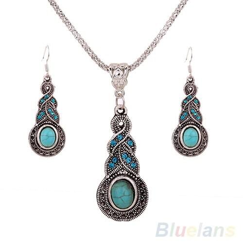 Sumptuous Retro Jewelry Rhinestone Earrings Necklace Jewel Set