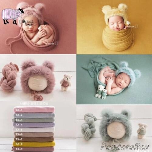 Newborn Baby Cartoon Hat+Stretch Wrap Set Photography Props Baby Boy Girl Photo Shoot Posing Wrap Cap fotografia Accessories