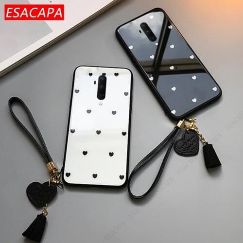Tassel Lanyard Phone Case For Oneplus 7T Pro 7 Pro Small Love Heart Tempered Glass Shockproof Protection Cover For One plus 7T 6