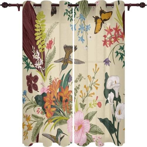 Patio Curtain Flowers Bird Butterfly Retro Indoor Living Room Bedroom Kitchen Outdoor Drape for Porch Gazebo Pergola Canopy