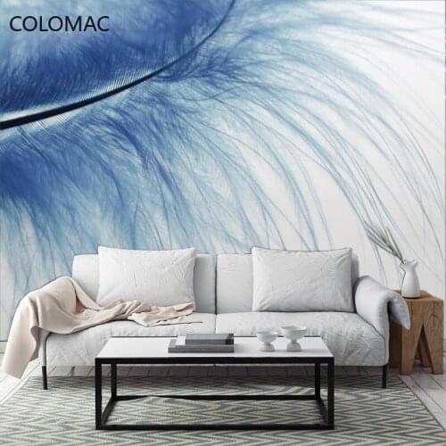 Colomac Custom Nordic Modern Fresh Blue Feather Wallpaper Living Room Bedroom Decor Mural Interior for Home Decor Drop Shopping