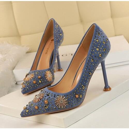 Rhinestone Pumps Womens Shoes On Heels 9.5cm Sexy High Heel Shoes For Women Party Pumps Ladies Wedding Shoes Female Stiletto