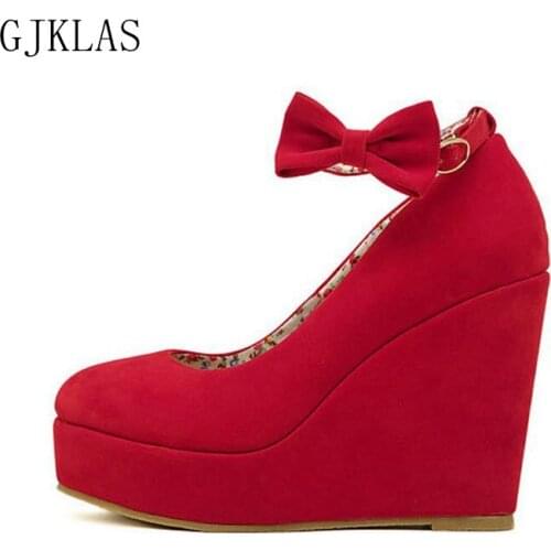 Plataforma Wedges Heels Pumps Classic Shoes Women Spring Casual Black Red Wedge Wedding Office Party Shoes Woman Heel Plus Size