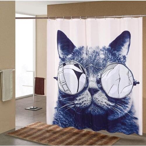 Shower Curtain Cartoon Cats Printed Fabric Mildew Resistant Waterproof Bath Curtains for Bathroom 12pcs Hooks