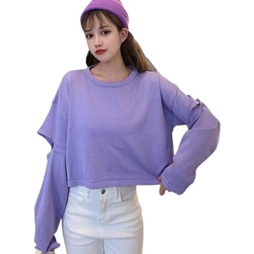 Womens Harajuku T-shirt Chic Loose O-neck Casual Long Sleeve Autumn Streetwear Tee Shirt