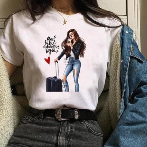 Women Tees Fashion girl summer graphic white T-shirt top Female new Korean Style ladies short-sleeved round neck casual T-shirt