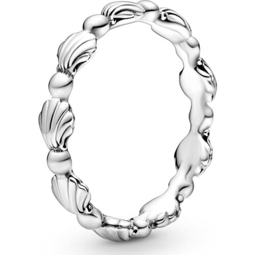 Original Beaded Seashell With Crystal Band Ring For Women 925 Sterling Silver Ring Wedding Party Gift Europe Jewelry