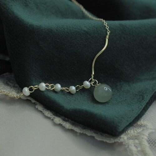 VENTFILLE Elbow Bead Chain Hetian Jade Necklace 2021 New Fresh Temperament Ins